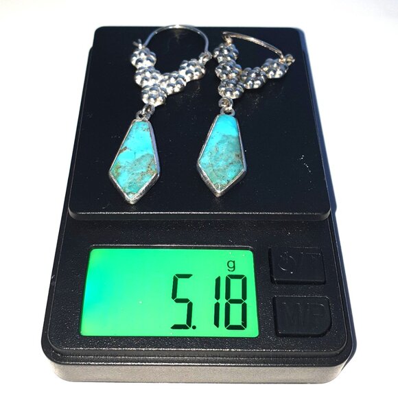 2'' Vintage Southwestern Genuine Turquoise 925 Sterling Silver Dangle Earrings - Picture 9 of 11